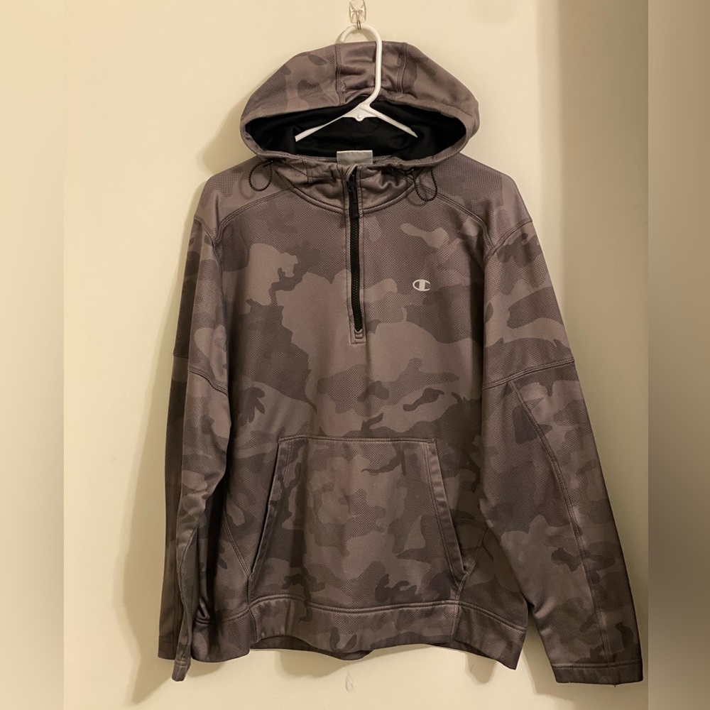 Champion sweatshirt grey army print men’s xl extra large pre owned looks new